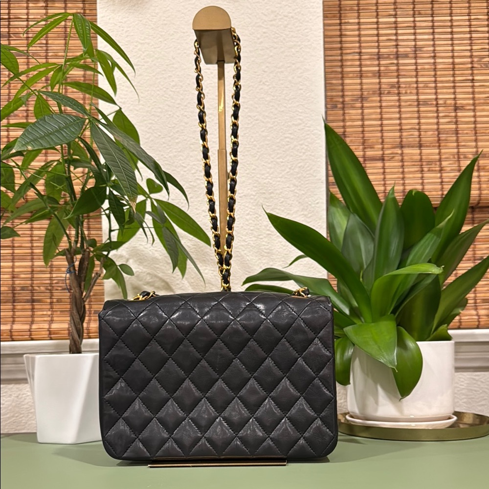 Black and Gold Quilted Shoulder Bag with Chain Strap - Picture 9 of 13
